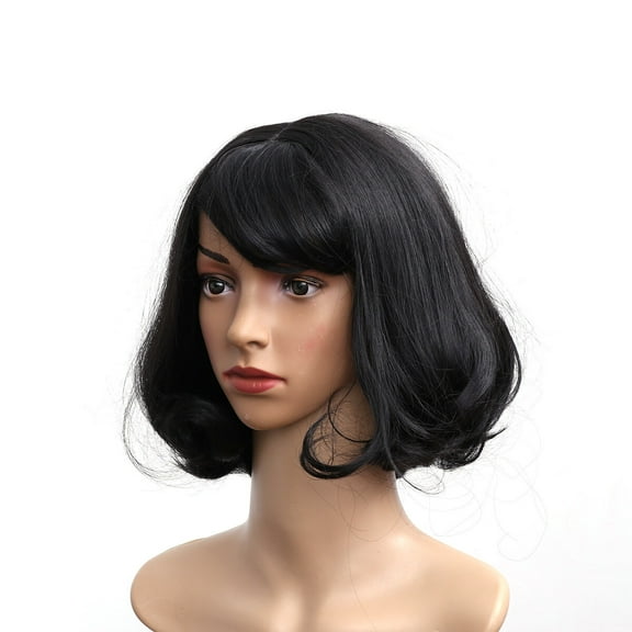 FRCOLOR Fashion Short Straight Synthetic Wigs Lace Front Natural Looking Replacement Flat Bangs Hair Wigs Headwear for Girls Women