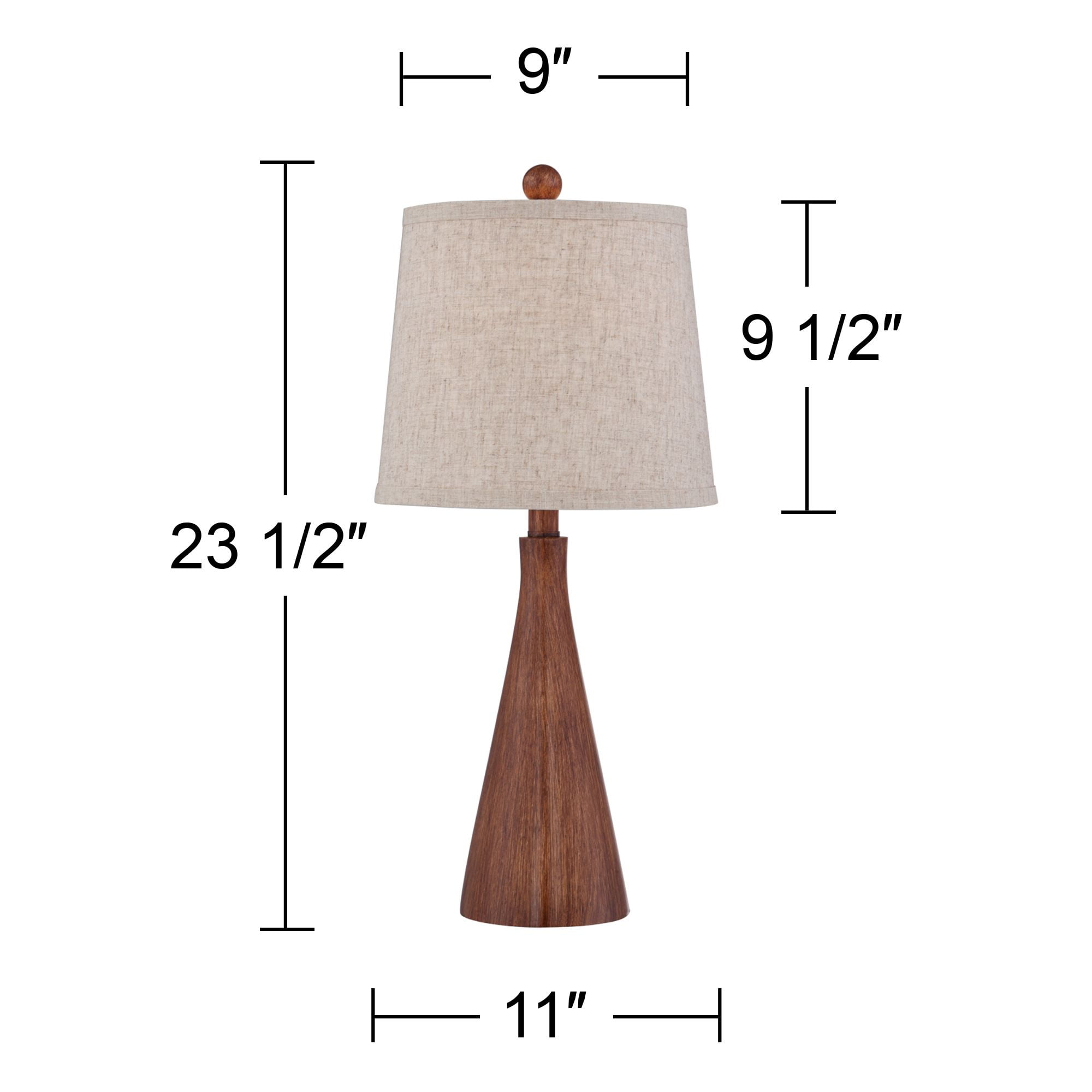 360 Lighting Fraiser 23 1/2" High Cone Small Mid Century Modern Accent Table Lamps Set of 2 Brown Wood Finish Living Room Bedroom