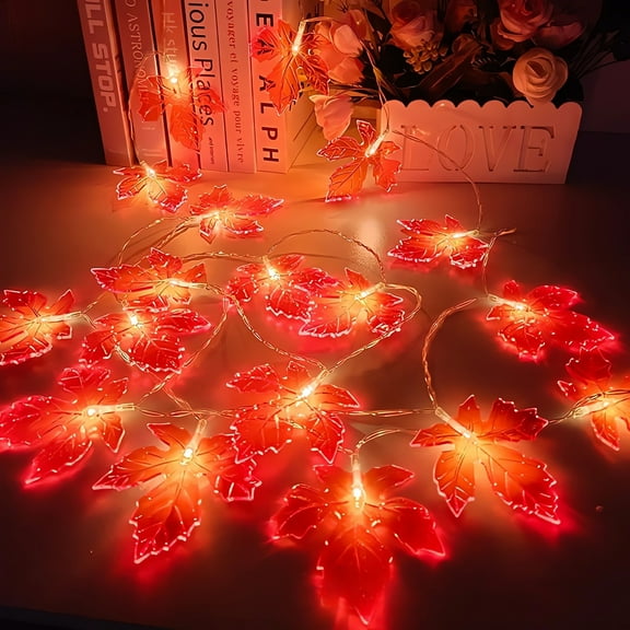 TUTUnaumb LED Simulation Maple Leaf Lights String Battery Box Indoor And Outdoor Courtyard Restaurant Christmas Halloween Day Decoration-Red