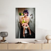 Bathroom Drink Wall Art, Vouge Printed, Fashion Girl Poster, Girl Drinking In Toilet, Vogue Artwork, Abstract Wall Decor, Canvas Wall Decor - Rolled Canvas