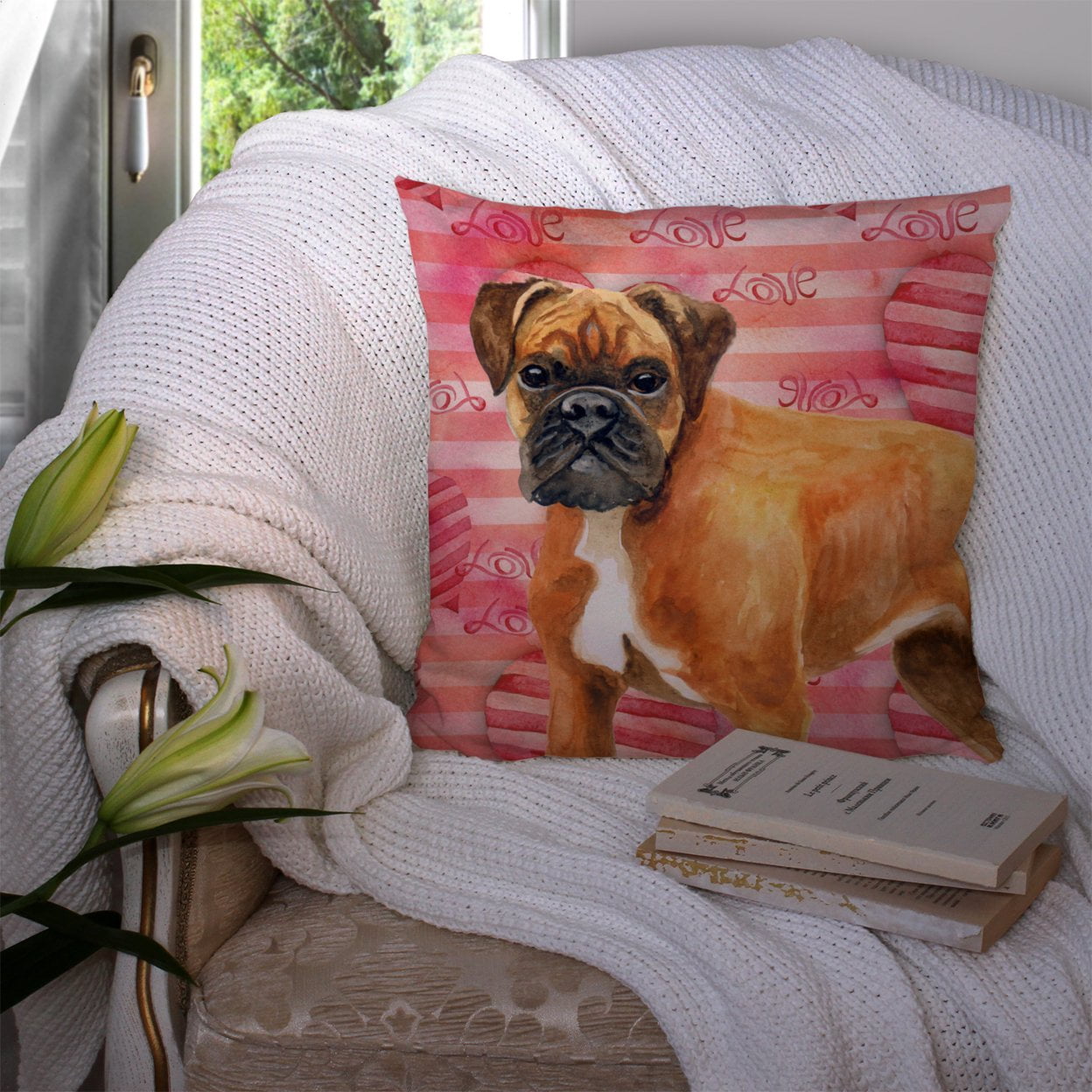 Carolines Treasures BB9727PW1414 German Boxer Love Fabric Decorative Pillow 14Hx14W multicolor