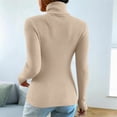 thumbnail image 4 of LNZGNM Women's Turtleneck Sweater Ribbed Knit Long Sleeve Pullover Top Slim Fit Stretchy Solid Color Sweaters for Fall Winter Office,Beige (L), 4 of 5
