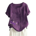 thumbnail image 1 of Blouses pour Femmes, Haut Décontracté en Coton et Lin Imprimé à Manches Courtes avec Boutons, 1 of 3