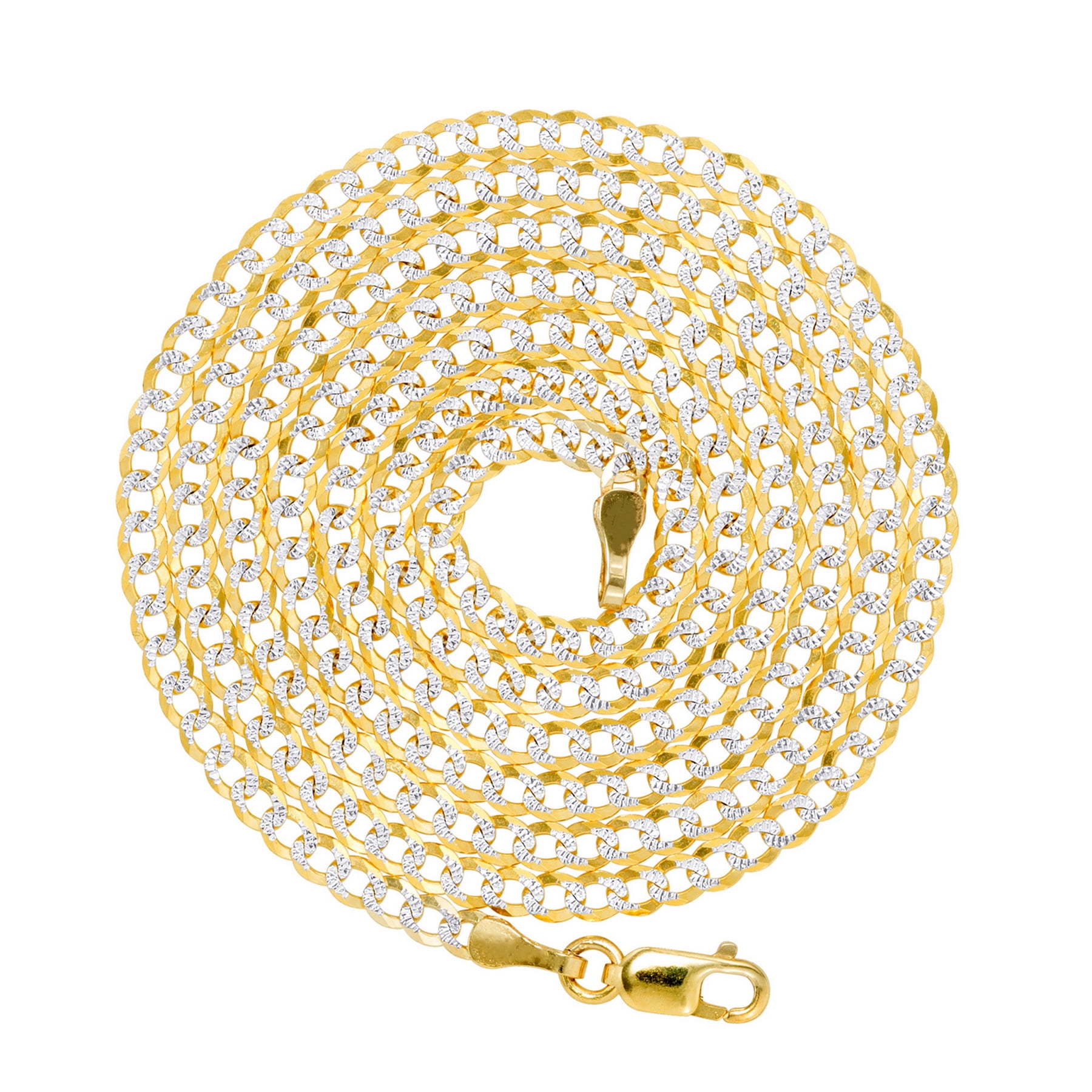 Nuragold 10k Real Yellow Gold Solid Cuban Curb Link 2.5mm Diamond Cut Pave Chain Bracelet or Anklet (7"-9") Two Tone Italian Jewelry for Men & Women