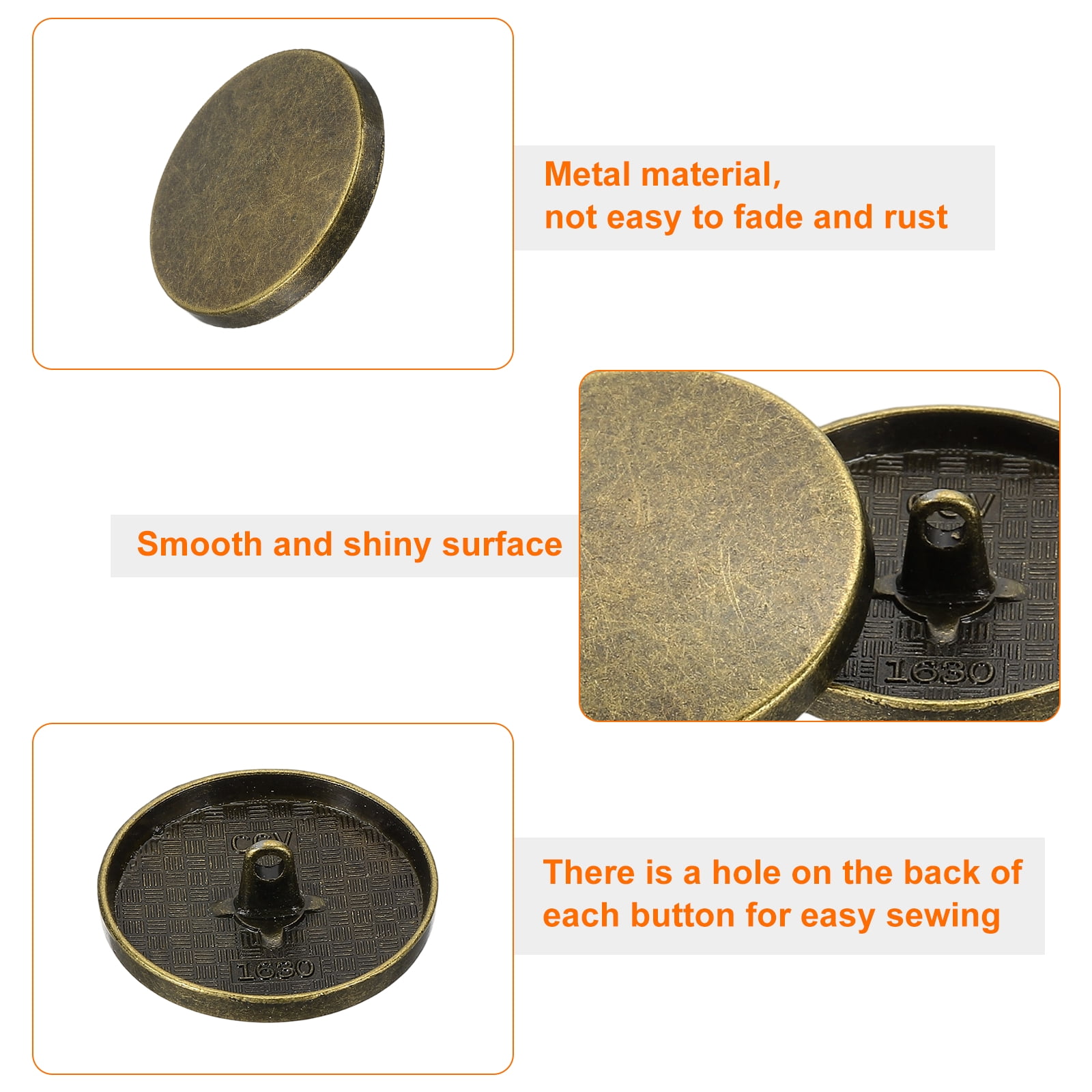 50pcs 48L Metal Round Flat Sewing Buttons 30mm Alloy Shank Craft Replacement Button for Men Women Suit Woolen Coat Shirt Trousers Sewing Crafts, Bronze