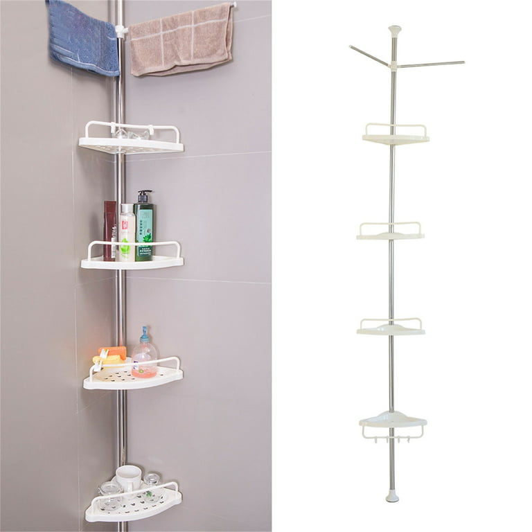Wuzstar 4 Tier Shower Caddy Shelf,Corner Pole Tension Storage Rack Holder for Organizing Hand Soap, Body Wash, Size: Product Adjustable Height: 1.1~