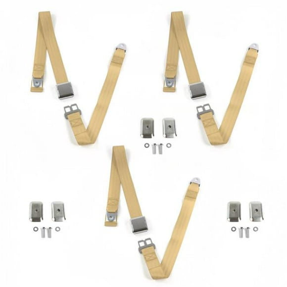 Airplane 2 Point Tan Lap Bench Seat Belt Kit with Bracketry for 1970-1979 AMC Gremlin - 3 Belts