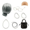 thumbnail image 3 of Pelucas Fiudx Ofertas flash del Día solo en línea Peluca Abuela COS Traje Cadena Anteojos Collar de Perlas Pulsera Anteojos Pendientes, 3 of 6