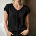 thumbnail image 3 of TGSLY Lace Trim Satin Tops for Women Smooth Soft V Neck Bow Tie Front Shirts Loose Dressy Casual Solid Color Cap Sleeve Blouses M, 3 of 7