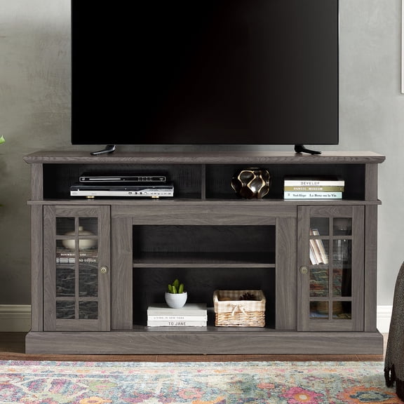 Modern TV Stand Storage Space Dark Walnut/Black 58.25"x15.75"x32" 65" Screen - Home Entertainment