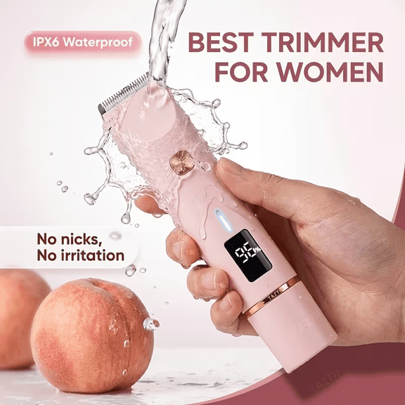 TAZTIR 2-in-1 Bikini Groomer Dual-Head IPX6 Waterproof Women's Bikini Line Face Electric Shaver, Pink, CT16