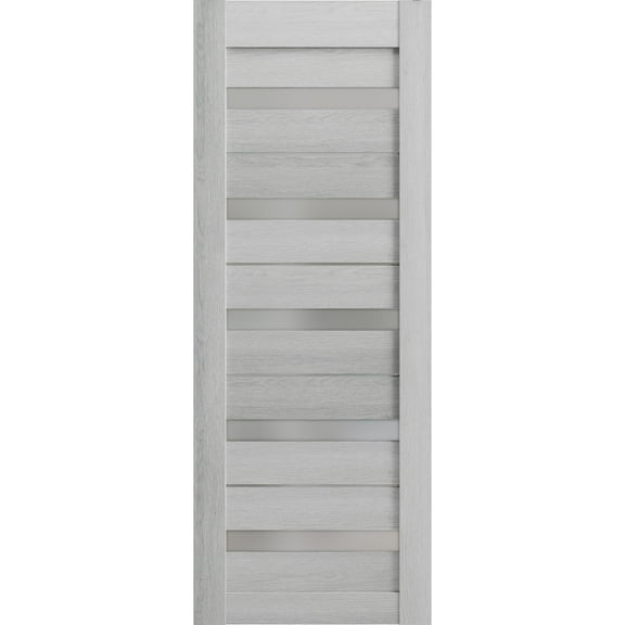 Slab Barn Door Panel 24 x 80 inches | Quadro 4445 Light Grey Oak with Frosted Glass | Sturdy Finished Interior Doors | Pocket Closet Sliding