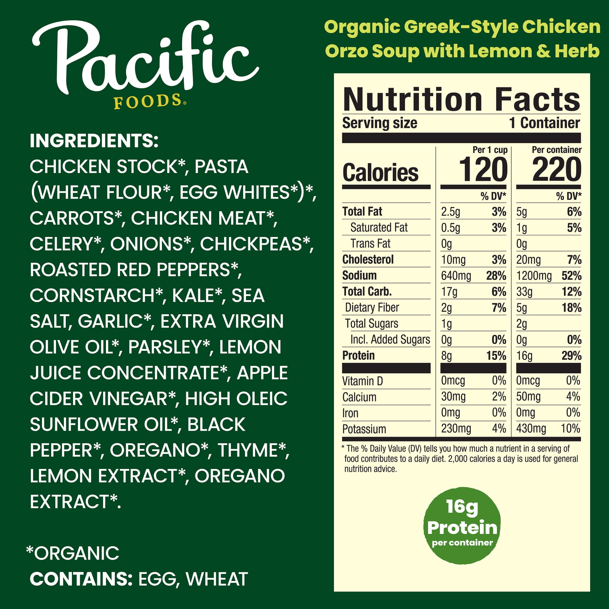 (12 pack) Pacific Foods Organic Greek-Style Chicken Orzo Soup with Lemon and Herb, 16.1 oz Can