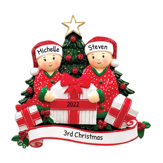 Personalized Christmas Ornaments for Couples - Couples Ornament 2022 - Opening Presents Pajamas Couple Ornaments for Christmas Tree Christmas Ornaments for Couples - Free Customization