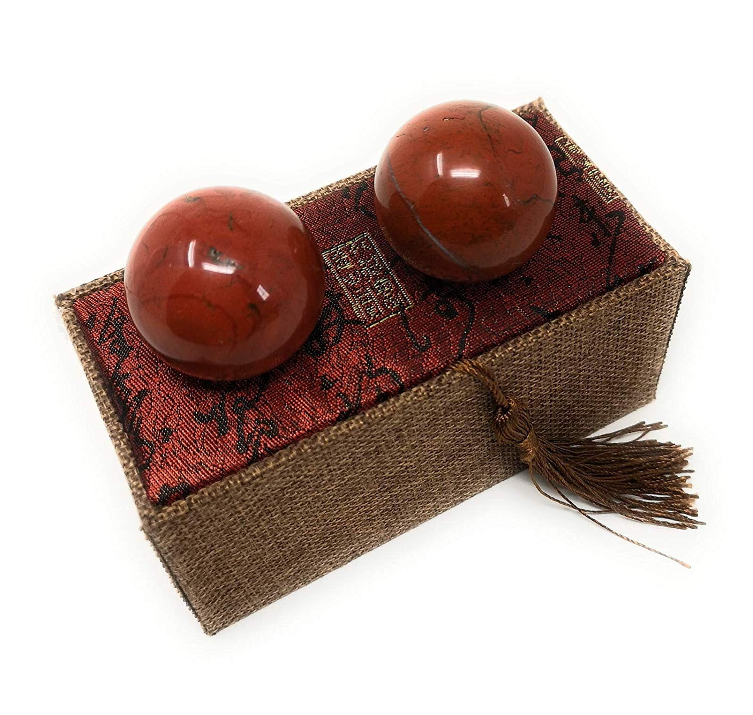 Asian Home Red Corundum Marble Stone Chinese Healthy Exercise Massage Baoding Balls