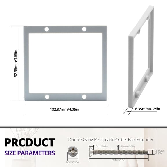 TG4THT-1/4” Double Gang Outlet Box Extender,3-Pack Grey Electrical Outlet Spacer for Shallow or Recessed Electrical Box, Comes with Screws