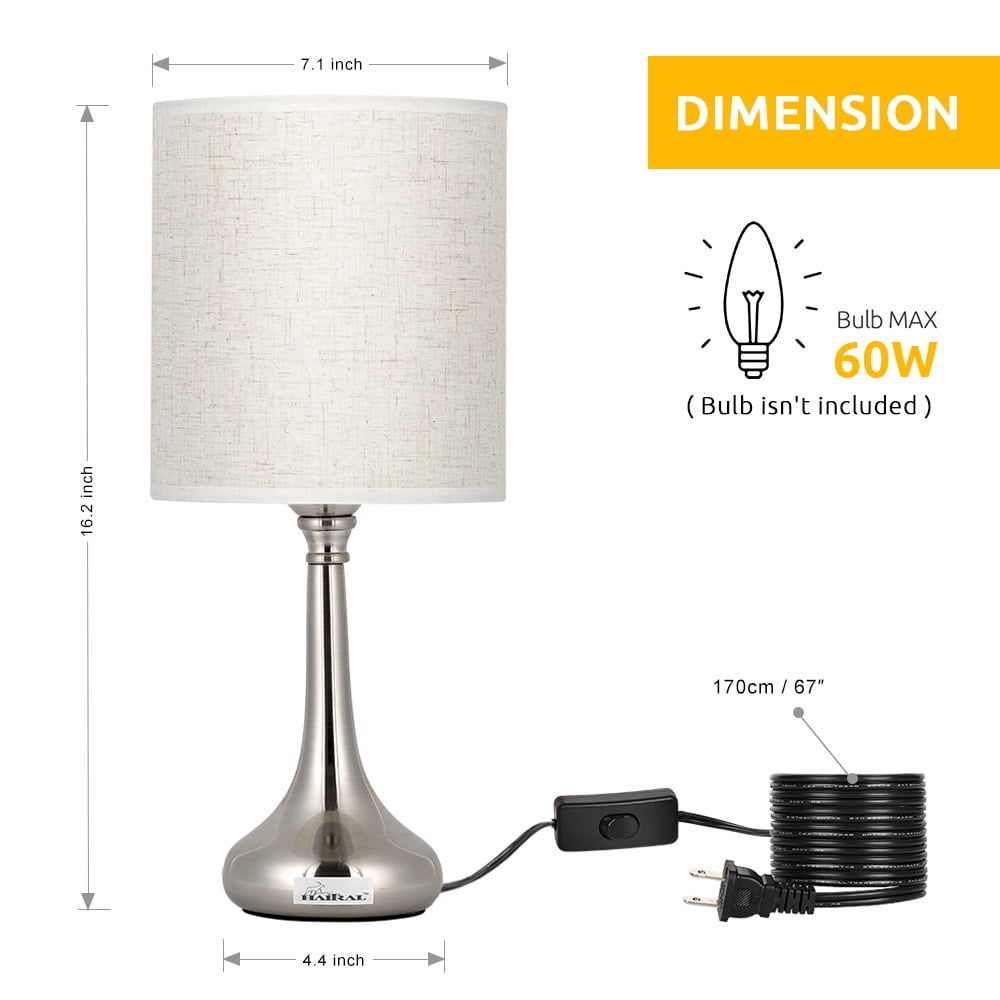 2PCS Lamp Bedside Table Light Lampshade White Fabric Shade Metal Base Office