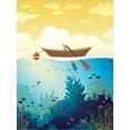 thumbnail image 2 of Art.com Vector Seascape - Wooden Boat on a Sunset Sky and Underwater Marine Life with School of Fish and Co Stretched Canvas Print Wall Art by Natali Snailcat, 12" x 16", 2 of 4