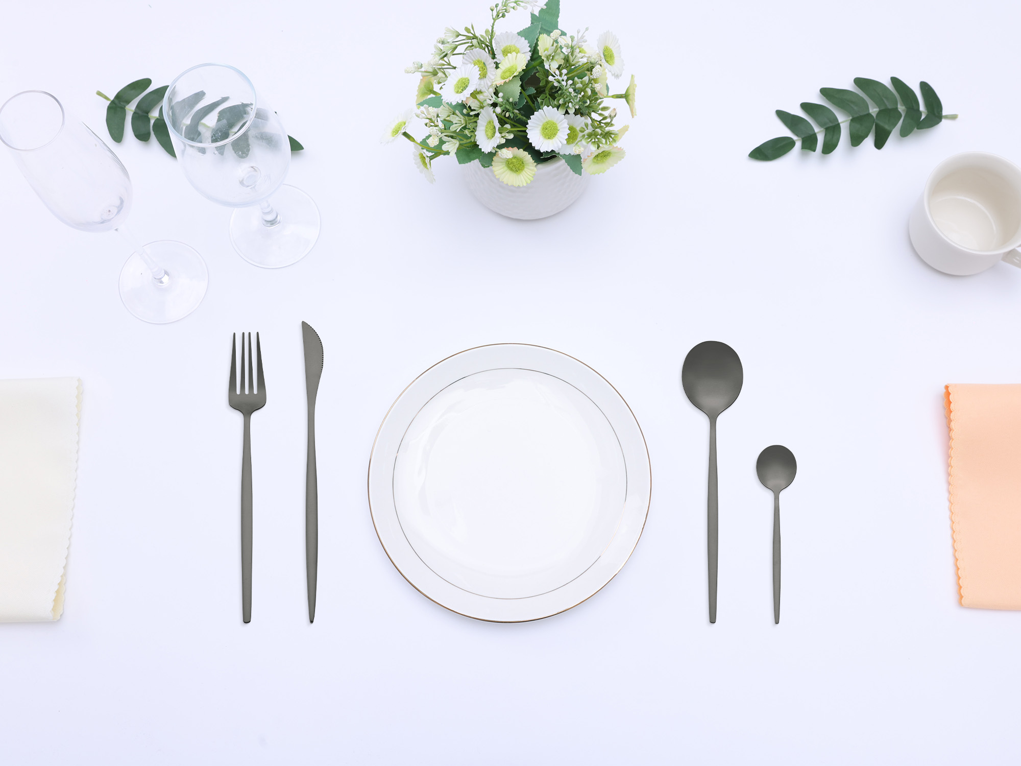 Unique Bargains 24 Pieces Silverware Set Stainless Steel Flatware Black