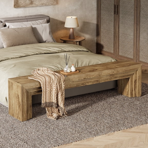 Tribesigns 71" Extra Long Entryway Bench, Modern Farmhouse Shoe Bench for Hallway, Living Room, Dining Room, Brown