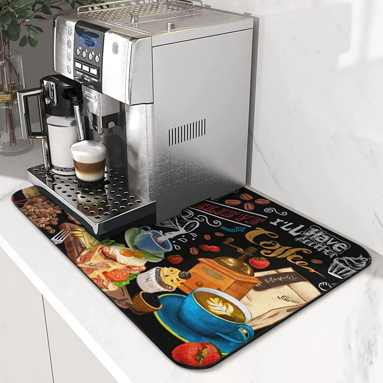 Artistic Beautiful Coffee Mat 24x18 Inch for Kitchen Counter, Silicone Dish  Drying Mats for Coffee Bar Coffee Machine Coffee Maker or Countertop