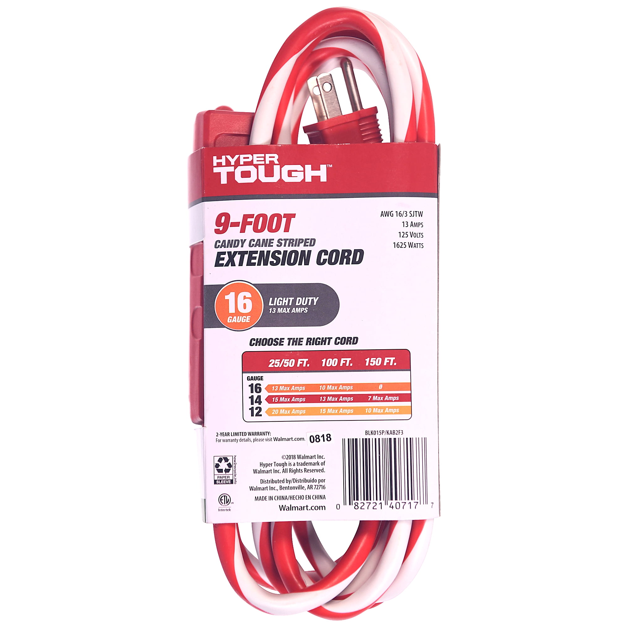 Low Profile Braided Extension Cord 3 Outlet Indoor RED Hyper Tough 9 Ft 