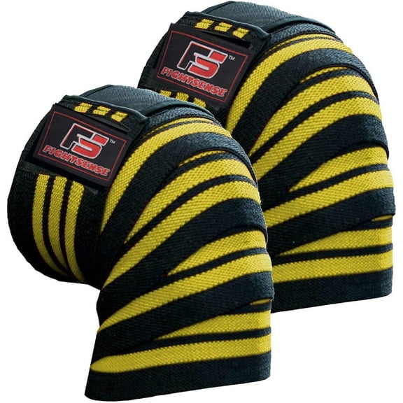 FIGHTSENSE Knee Wraps (Pair) - Ideal for Squats, Powerlifting,Gym,Bodybuilding, Weightlifting, Cross Training WODs & Gym Workout - Compression & Elastic Support