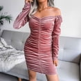 thumbnail image 5 of Lilgiuy Woman Temperament Mini Dress Solid Color Hip Wrap Long Sleeve Square Collar Straps Slit Dress Pink Fall for 2022 Spring Winter, 5 of 5