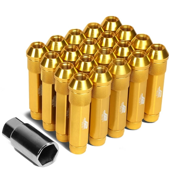 J2 Engineering LN-T7-027-15-GD J2 Engineering 7075 -T6 Forged Aluminum M12 x 1.5 20 Pcs 90mm Open End Lug Nut Set w/ Adapter ( Gold )