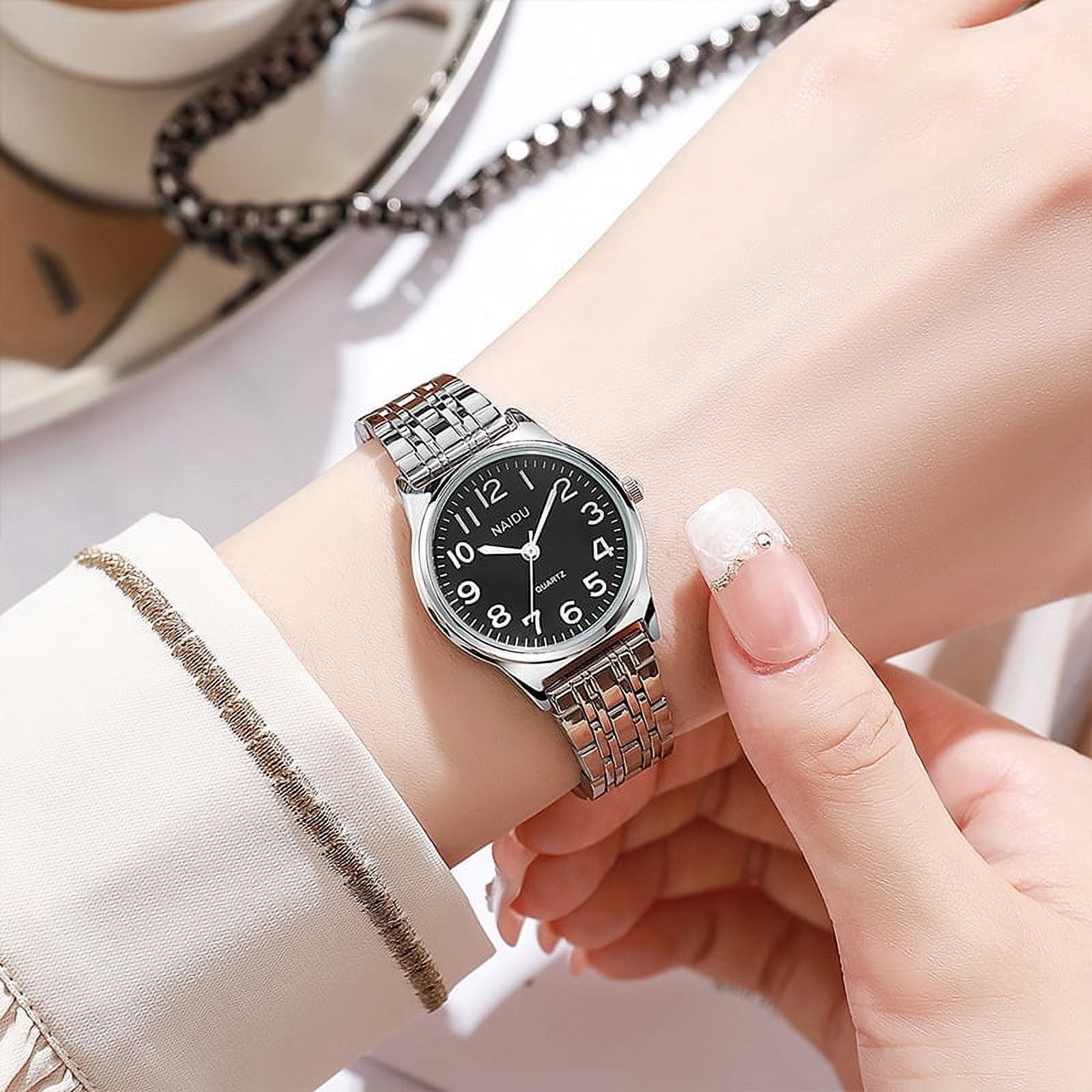 Womens Silver Analog Quartz Solid Easy Reader Classic Round Bracelet Wrist Watch Time and Tru Ladies Watch, Silver Round Case, Easy to Read  main image 2