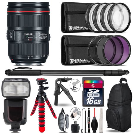 Canon 24-105mm IS II + Professional Flash + Macro Kit - 16GB Accessory Bundle