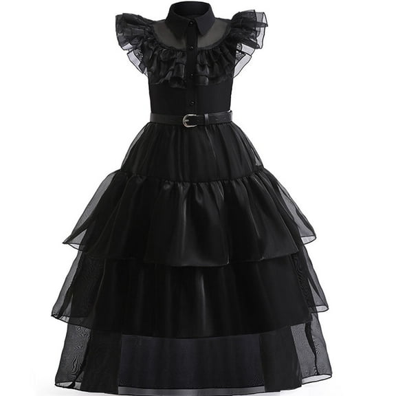 Kids Black Tulle Dress Girls School Dance Party Costume