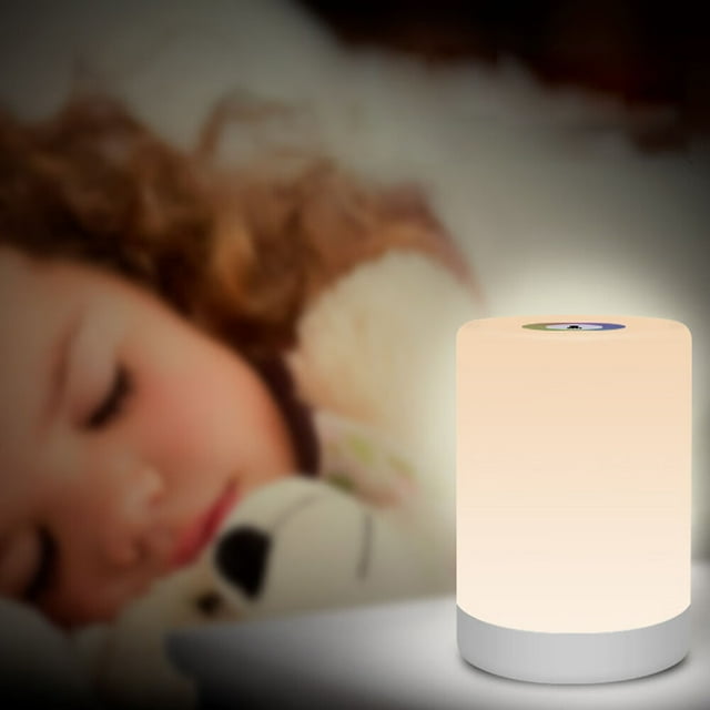 Una lámpara de noche LED de siete colores para niños, una luz nocturna táctil regulable, una lámpara para el cuidado del bebé que funciona con batería de 2,4 W, una luz nocturna recargable por USB
