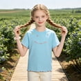 thumbnail image 5 of NIPAXO Girls T-Shirt Embroidery Cotton Blend Short Sleeve Lettuce Trim Bow Graphic Tee for Girls, Blue, Sizes 5-6Y, 5 of 9