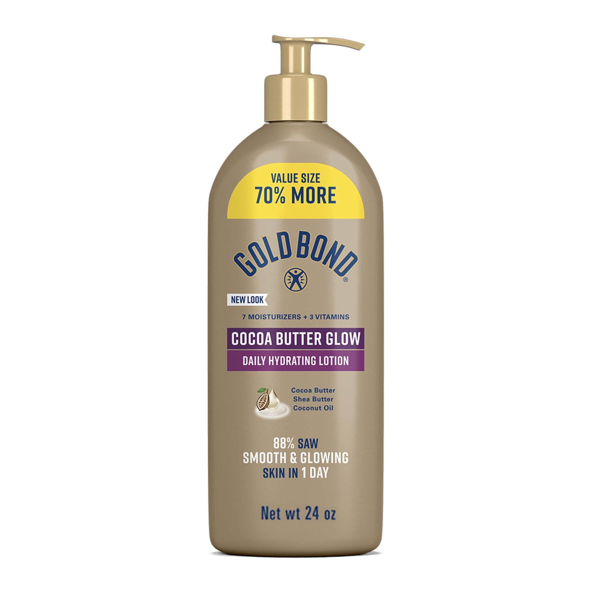 Gold Bond Cocoa Butter Glow Daily Hydrating Lotion with Cocoa Shea Butter and Coconut Oil, Exfoliating and Moisturizing Lotion for Dry Skin, 24 oz