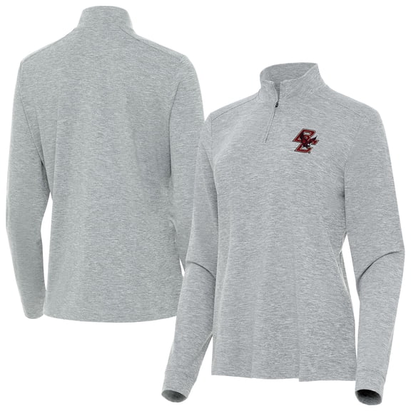 Women's Antigua  Heather Gray Boston College Eagles Mentor Quarter-Zip Mock Neck Top