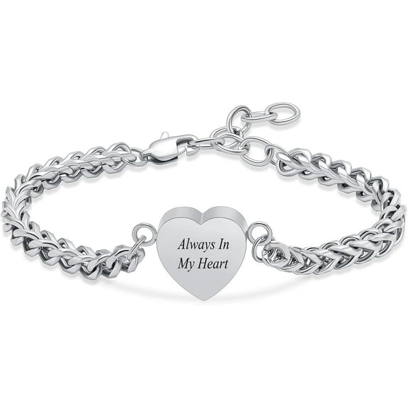 Always In My Heart - Heart Cremation Jewelry Urn Bracelet for Ashes Adjustable Memorial Urn Bangles for Human / Pet Ashes Keepsake Bangle