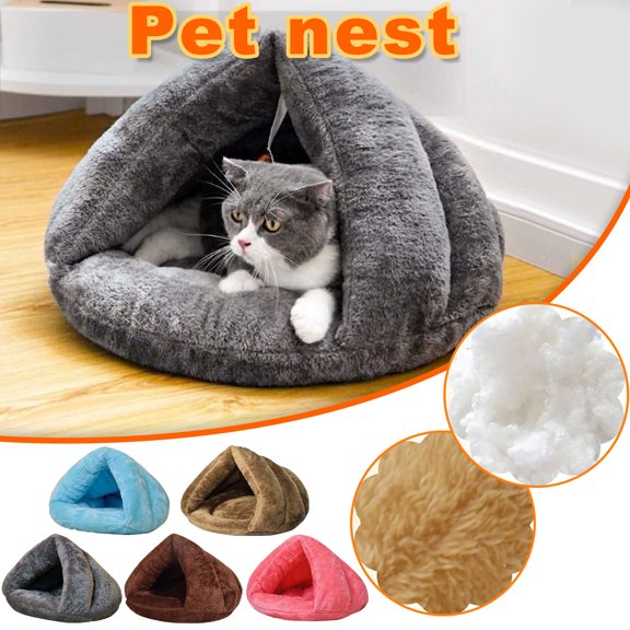 Xihbxyly Cama Cálida de Invierno para Mascotas, Caseta Triangular para Perros, Saco de Dormir de Felpa Suave, Cómoda y Cálida, Ideal para Mascotas Pequeñas y Medianas, Ideal para Perros y Gatos, Tama