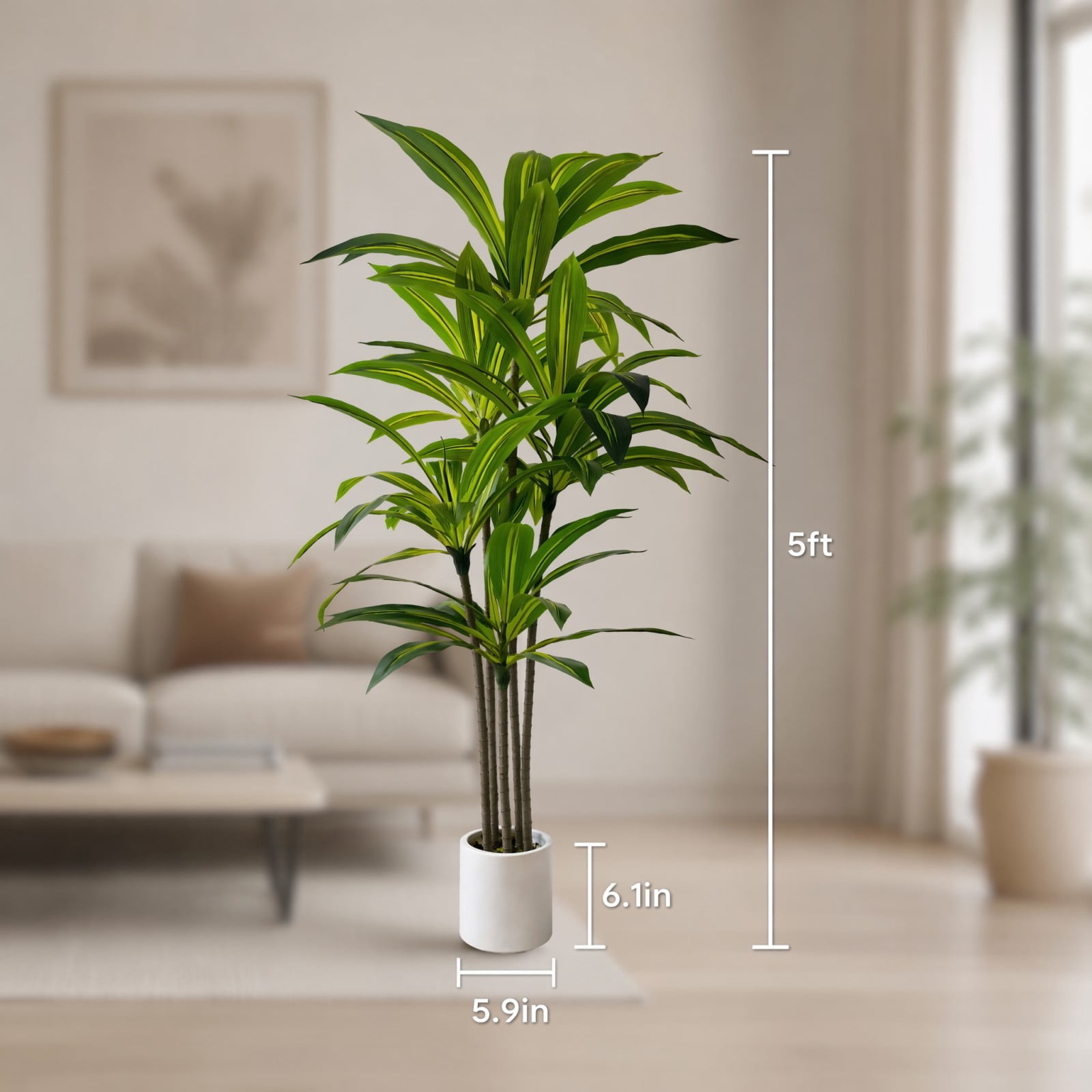 BEAUTYPEAK 5FT Artificial Dracaena Tree Fake Plants for Indoor Outdoor Decor, Upgraded White Pot