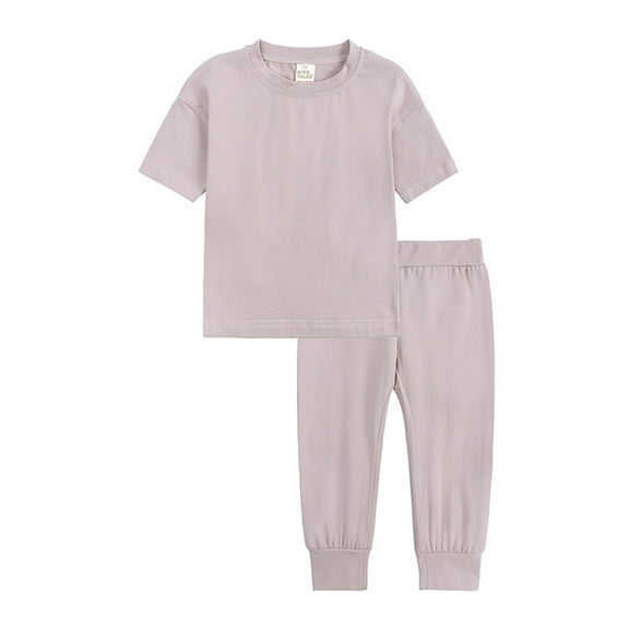 SUXIAN Kids Boys Girls Pajamas Set 2Pcs Unisex Short Sleeve Shirt and Pants Set Sleepwear Cozy 2 Piece Sleepwear Light Pink 120