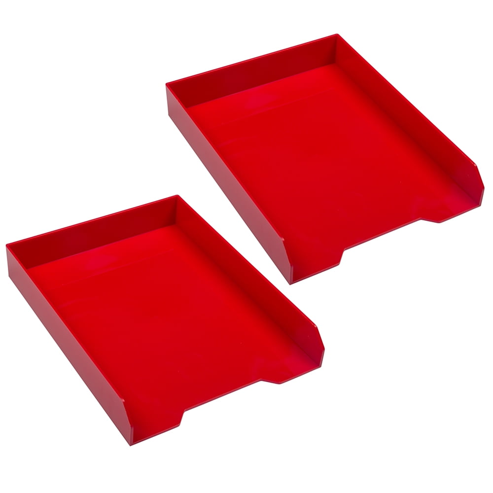 JAM Paper Stackable Desktop Trays, Red, Office Desk Supply & Paper Organizer Set, 1 Top Tray & 2 Letter Trays/Pack
