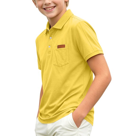 Chbgutlmr Boys Girls Tops Unisex School T-Shirts Short Sleeve Button Lapel Tops with Pocket Casual Summer Comfy Uniform Tops for Kids 2-15 Years