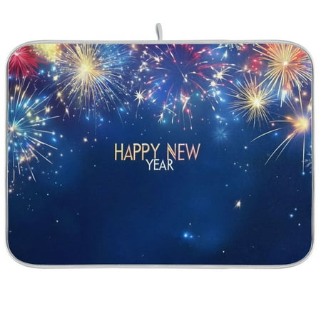 

joogoo Fireworks New Year Dish Drying Mat Kitchen Counter Absorbent Drying Pad 18x24 in Drainer Rack
