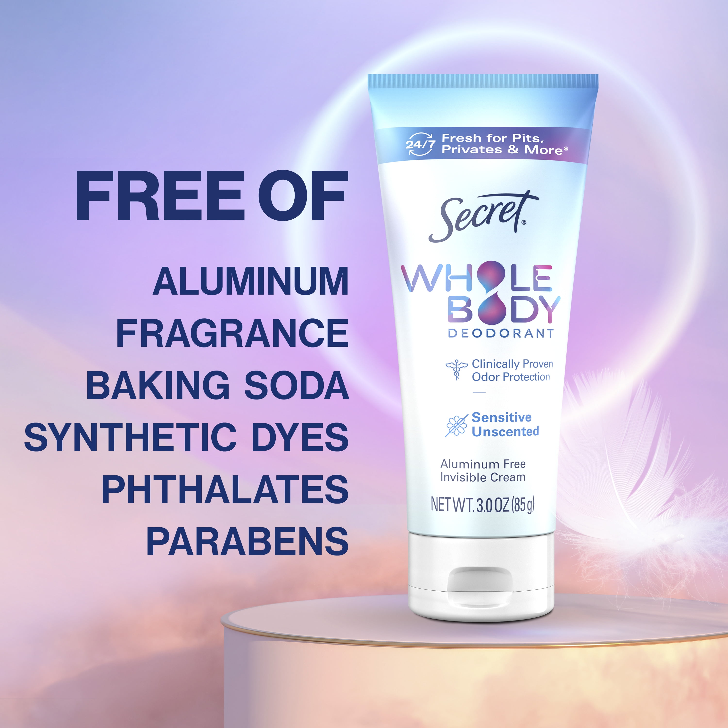 Secret Women's Whole Body Aluminum Free Deodorant Clear Cream Unscented 3.0oz