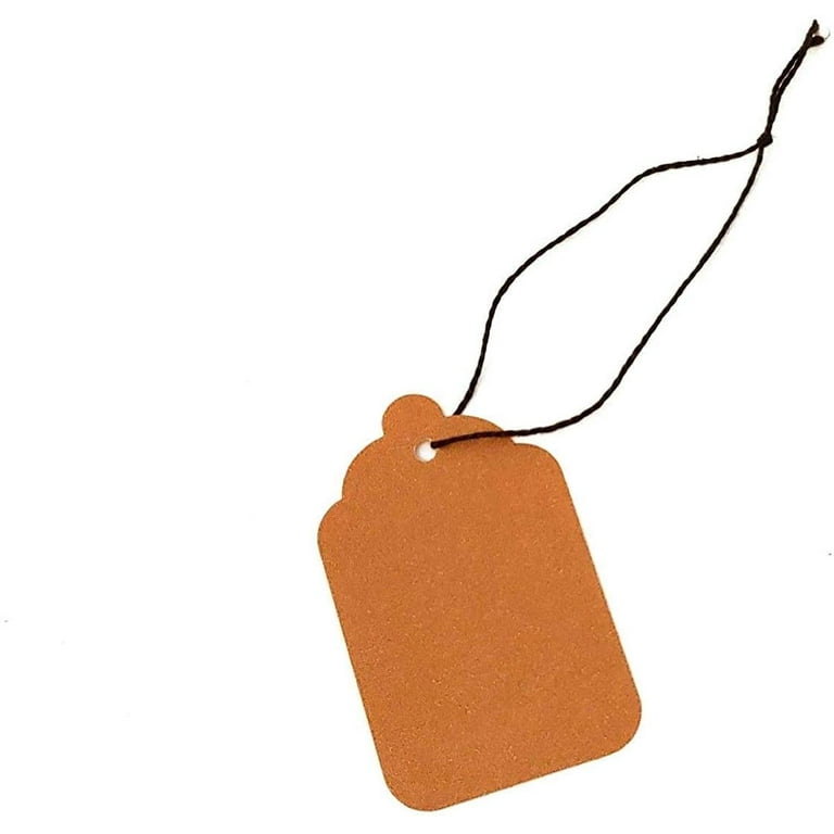 Blank Kraft Strung Merchandise Pricing Tags with String, Brown #6 Tags,  1.25 W x 1.875 H, 100 Pack 