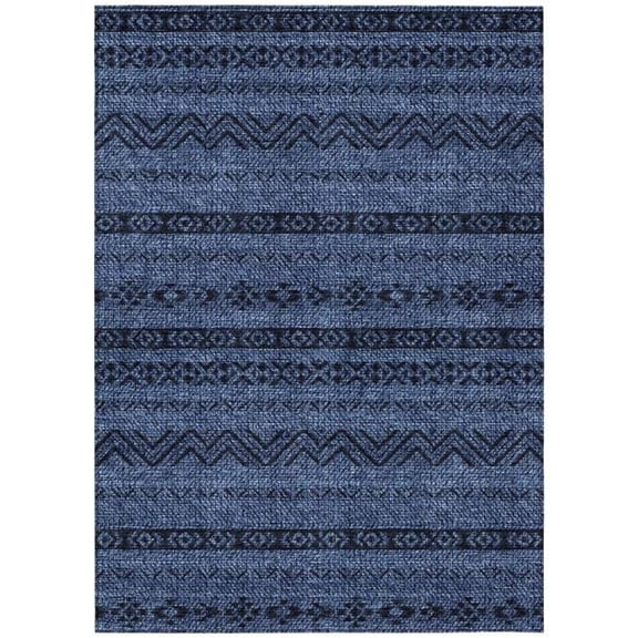 HomeRoots 587552 9 x 12 ft. Southwestern Washable Indoor & Outdoor Rectangle Area Rug, Navy Blue
