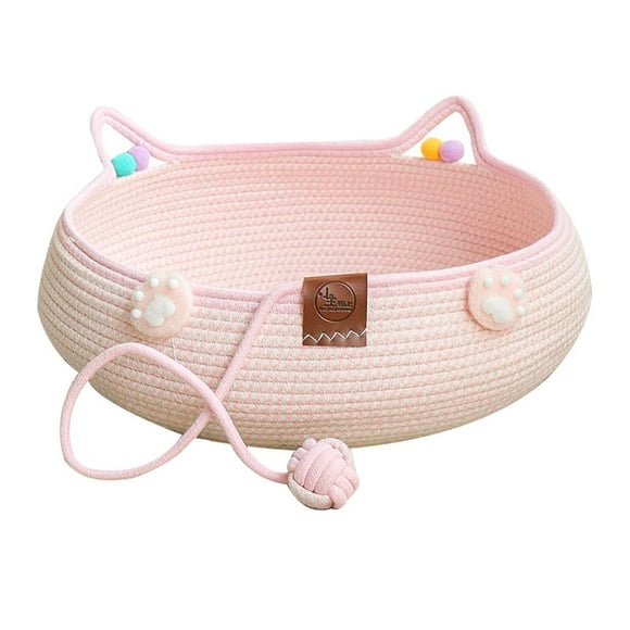 Cama tejida para gatos, tipo cesta, para mascotas, suministros para gatos de interior, con bola de juguete, fácil de limpiar, transpirable, resistente M