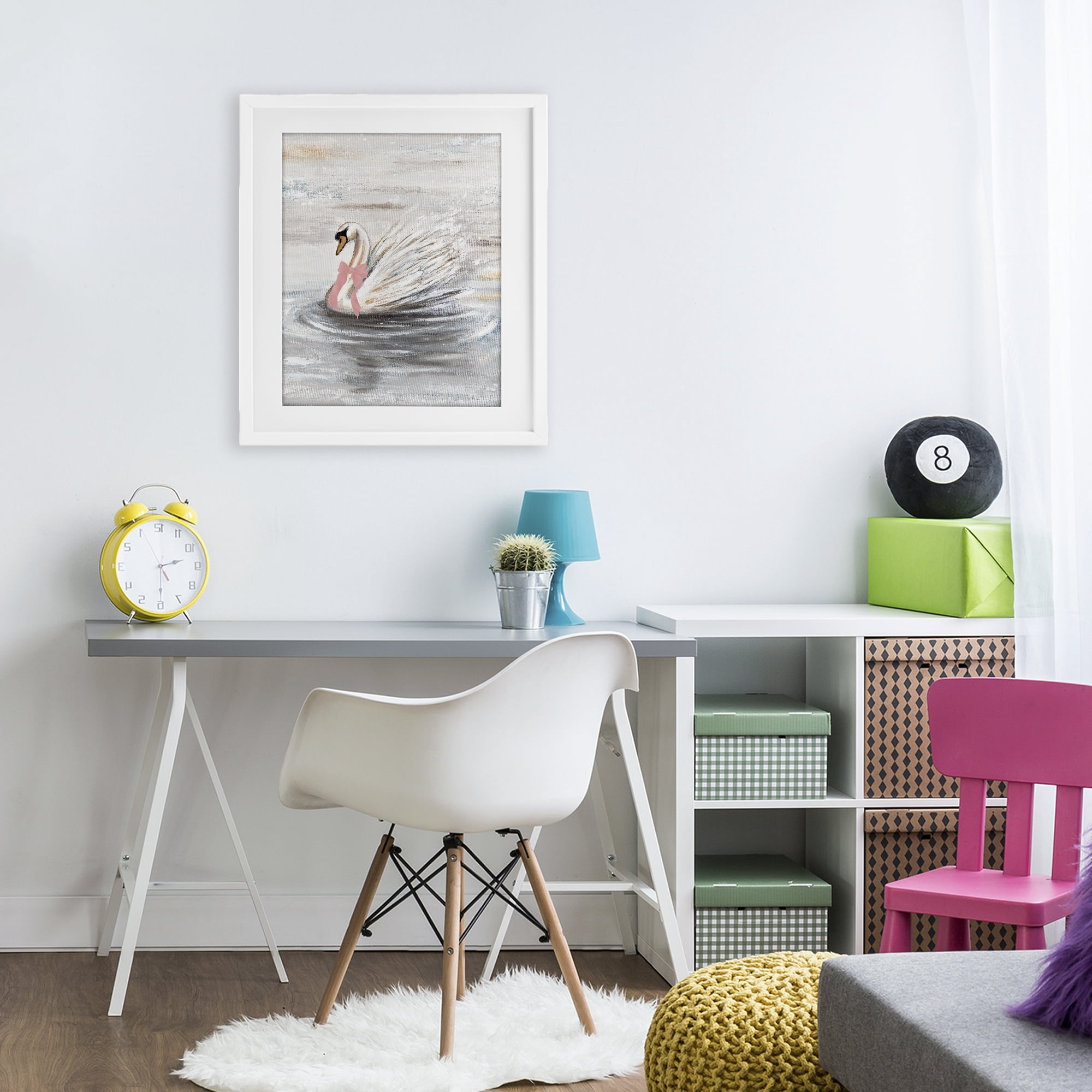 Stupell Industries Swan With Pink Bow & Ripples White Framed Print Under Glass, design by Patricia Pinto