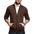 thumbnail image 5 of Suéter de otoño e invierno para hombre, de color sólido, cuello semialto, manga larga, cremallera, corte ajustado, cárdigan de punto, ropa masculina europea y americana, 5 of 5