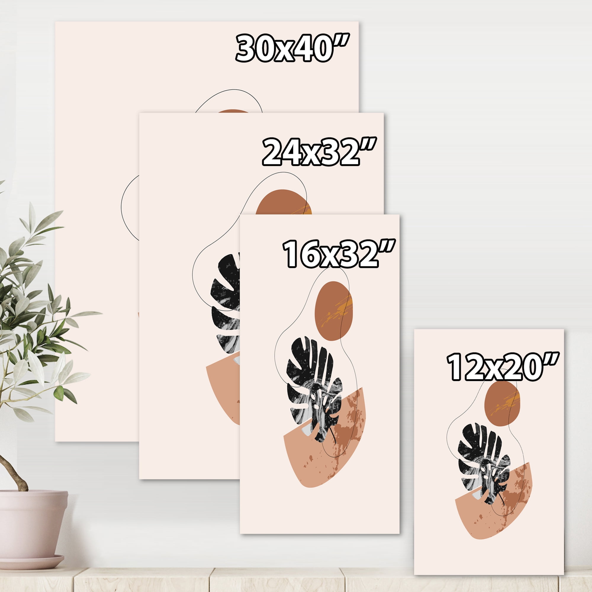 Designart ' Abstract Tropical Monstera Shapes and Leaves ' Modern Canvas Wall Art Print